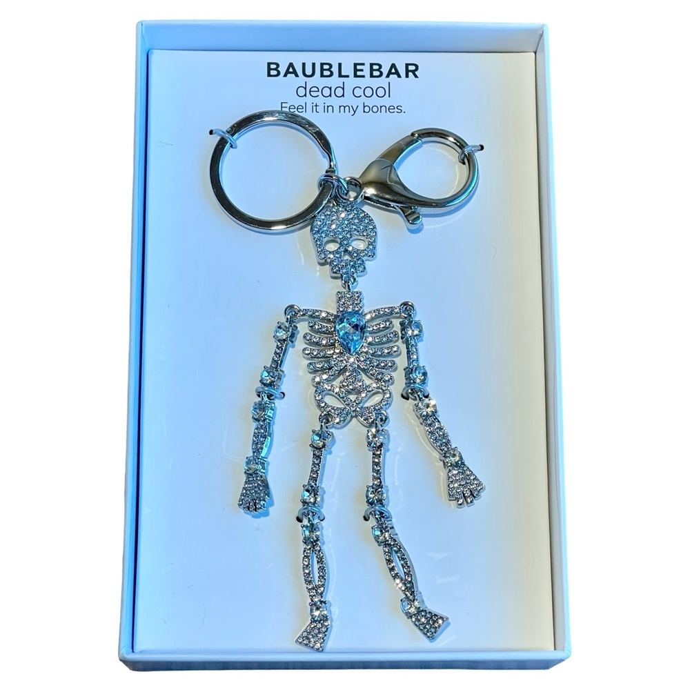 BaubleBar Silver Crystal Skeleton Bag Charm Keychain